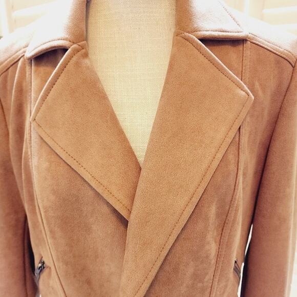 PHILOSOPHY SUEDE FAUX LEATHER LIGHT BROWN JACKET ZIP POCKETS LARGE - Picture 6 of 7
